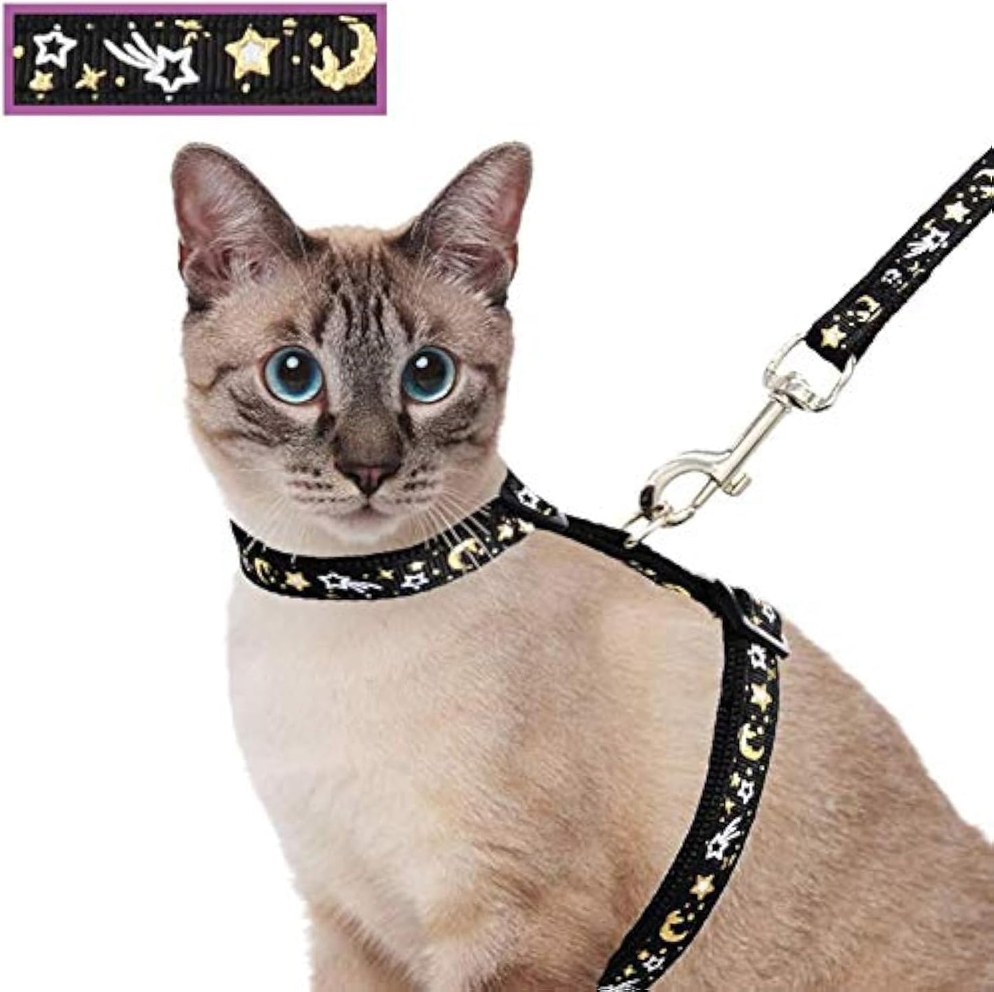 Cat Harness and Leash Set - Golden Moon and Stars