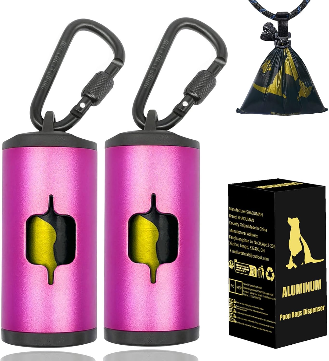 Metal Dog Poop Bag Holder W/Leash Clip