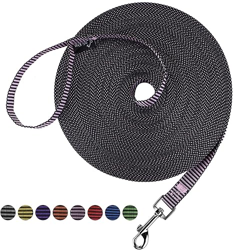 Dog/Puppy Obedience Recall Training Agility Lead - 15Ft 20Ft 30Ft 50Ft 100Ft Training Leash - Great for Training, Play, Camping, or Backyard Purple 100 Feet