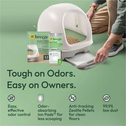 Purina  Breeze Covered Cat Litter Box System Kit with Pellet Cat Litter, Hooded Litter Box, and Litter Box Pads