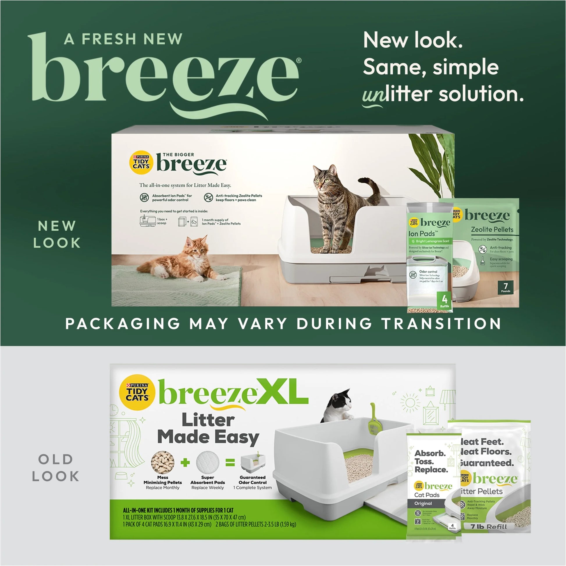Purina Breeze Bigger Cat Litter Box System Kit with Pellet Cat Litter, XL Litter Box and Litter Box Pads