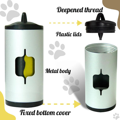 Metal Dog Poop Bag Holder W/Leash Clip