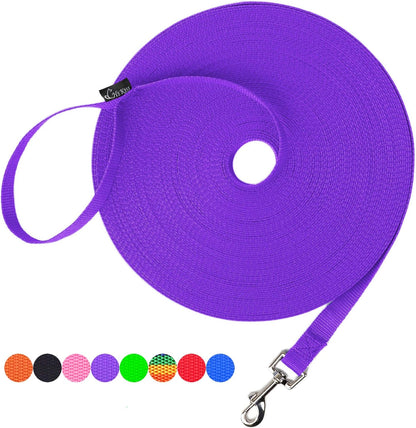 Dog/Puppy Obedience Recall Training Agility Lead - 15Ft 20Ft 30Ft 50Ft 100Ft Training Leash - Great for Training, Play, Camping, or Backyard Purple 100 Feet