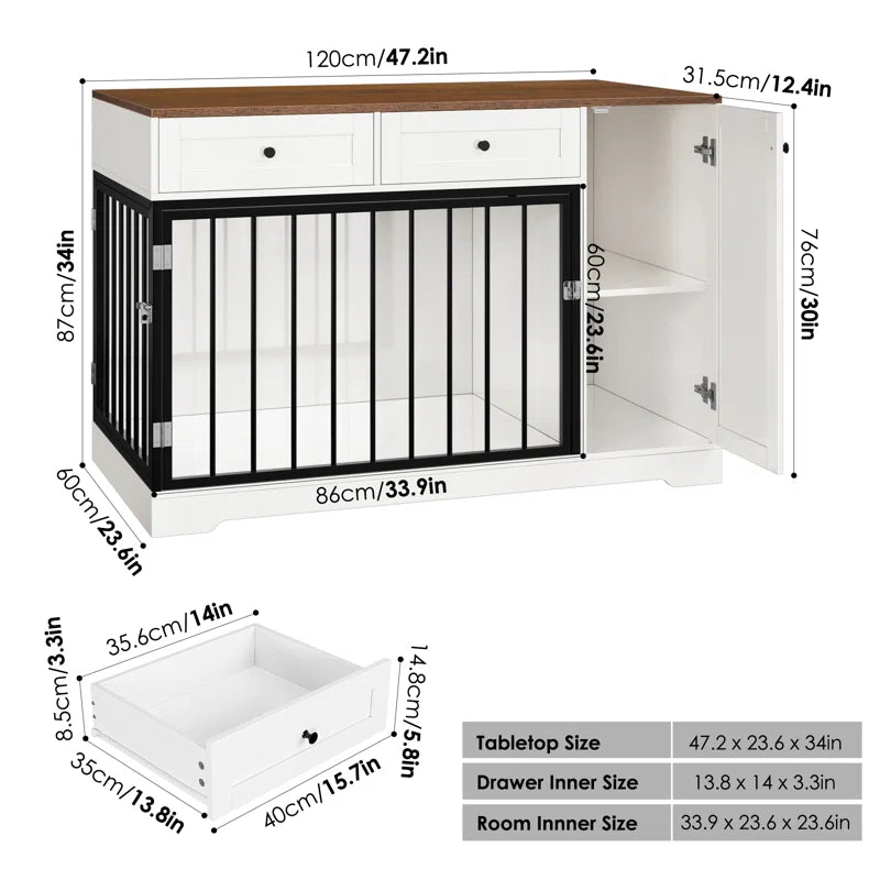 47.2" Modern Wooden Dog Crate Furniture