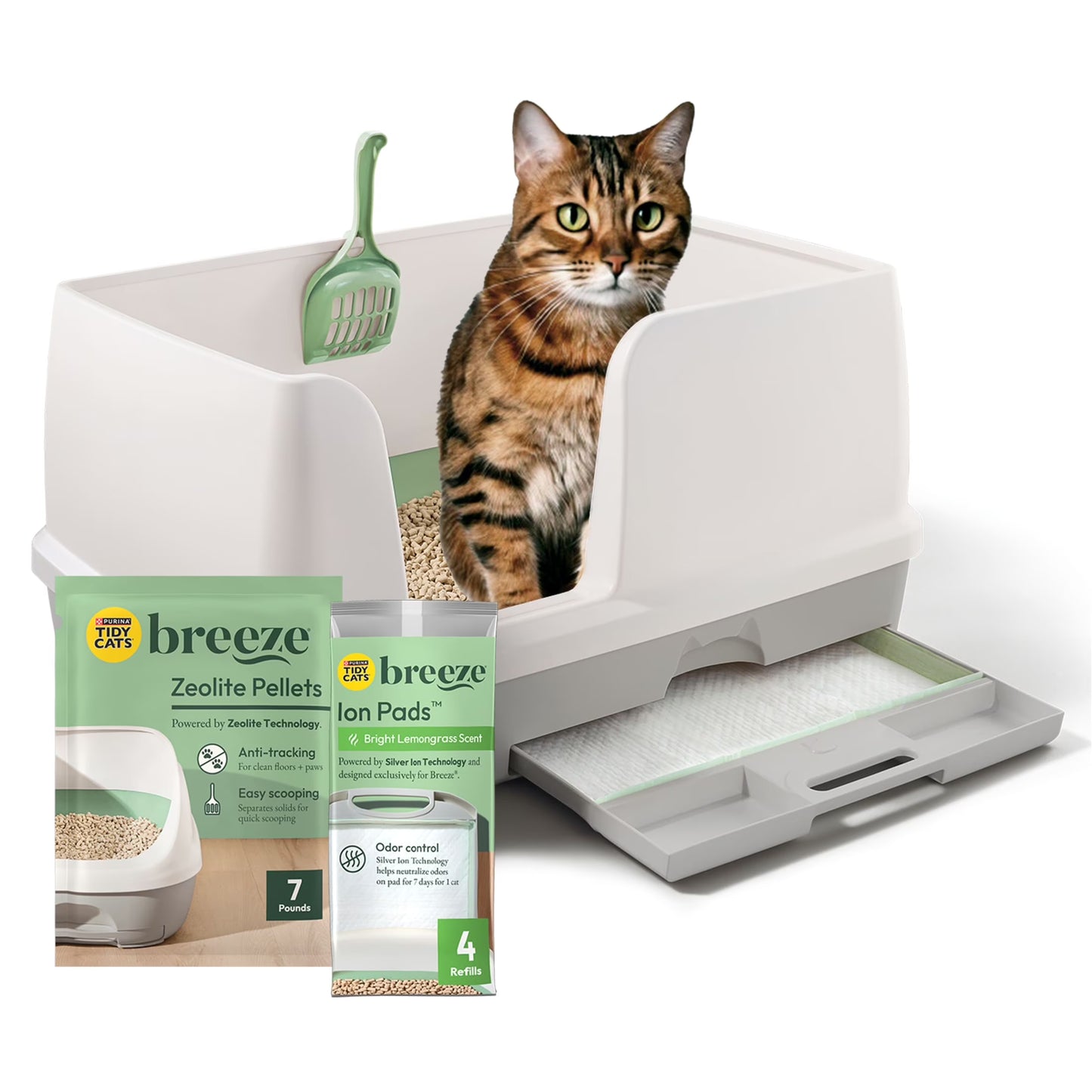 Purina Breeze Bigger Cat Litter Box System Kit with Pellet Cat Litter, XL Litter Box and Litter Box Pads