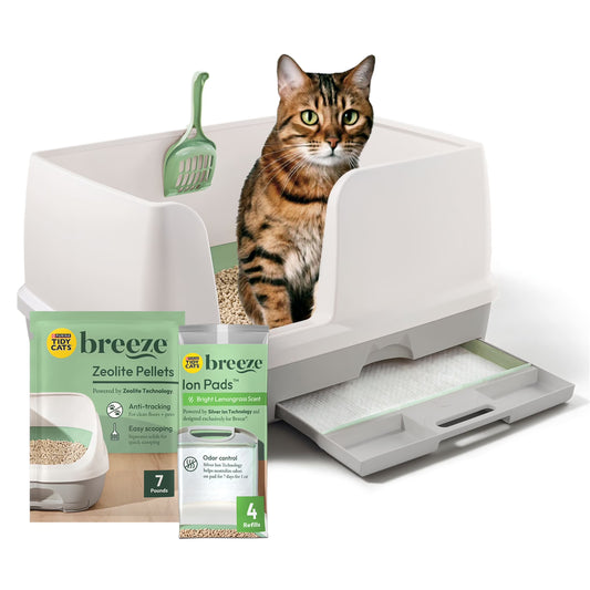 Purina Breeze Bigger Cat Litter Box System Kit with Pellet Cat Litter, XL Litter Box and Litter Box Pads