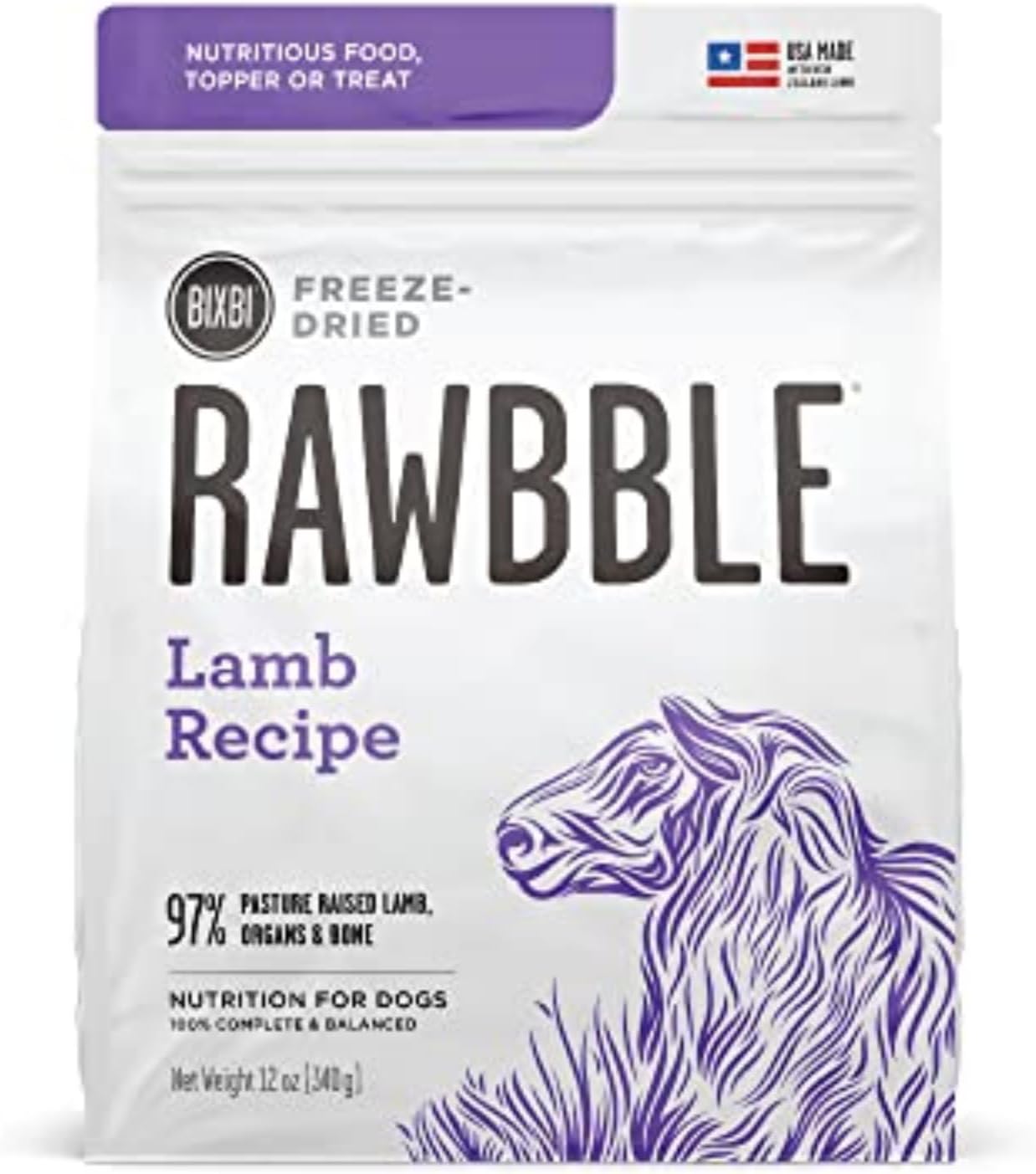 Rawbble Freeze Dried Dog Food, Beef Recipe, 12 Oz - 98% Meat and Organs, No Fillers - Pantry-Friendly Raw Dog Food for Meal, Treat or Food Topper - USA Made in Small Batches