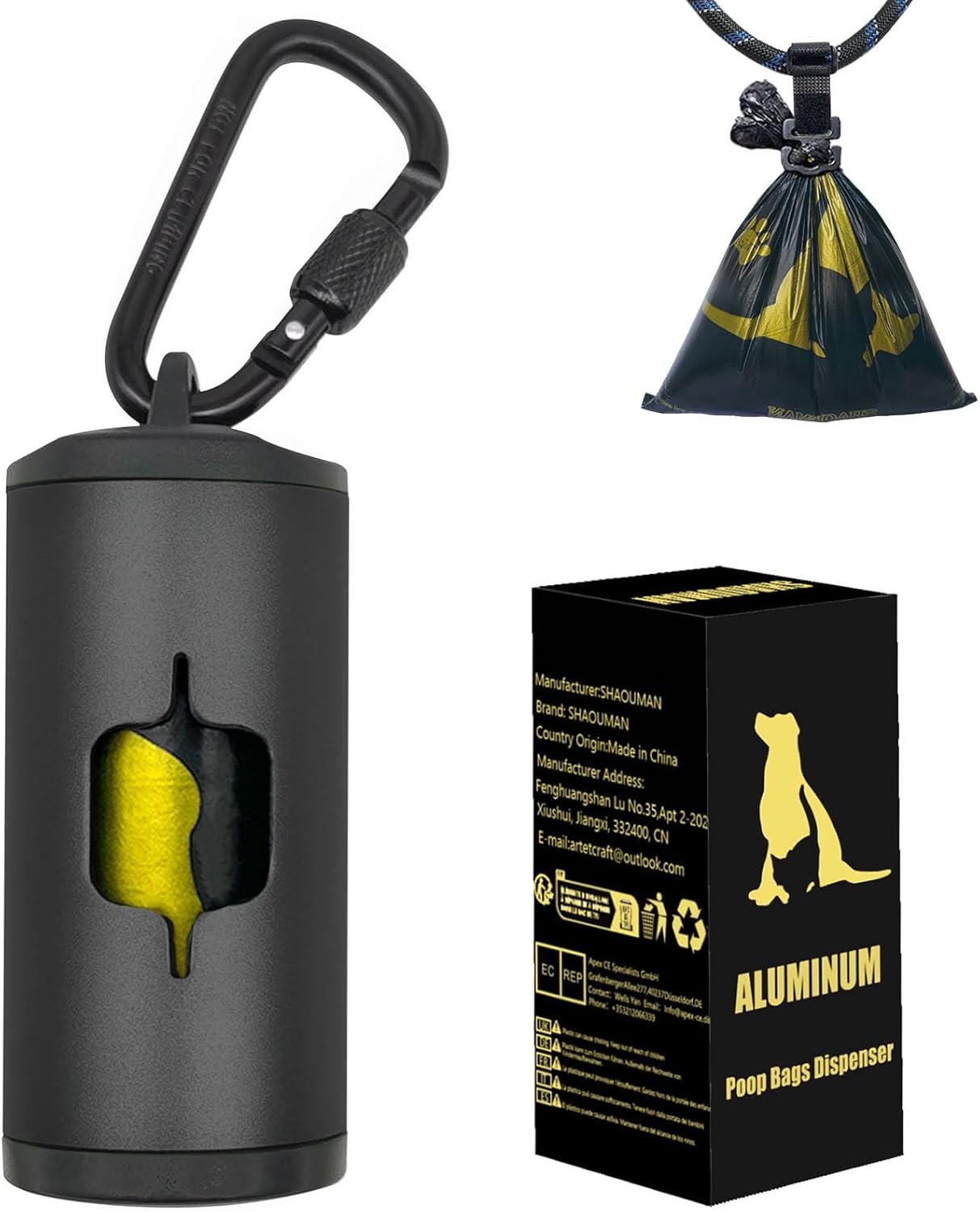 Metal Dog Poop Bag Holder W/Leash Clip