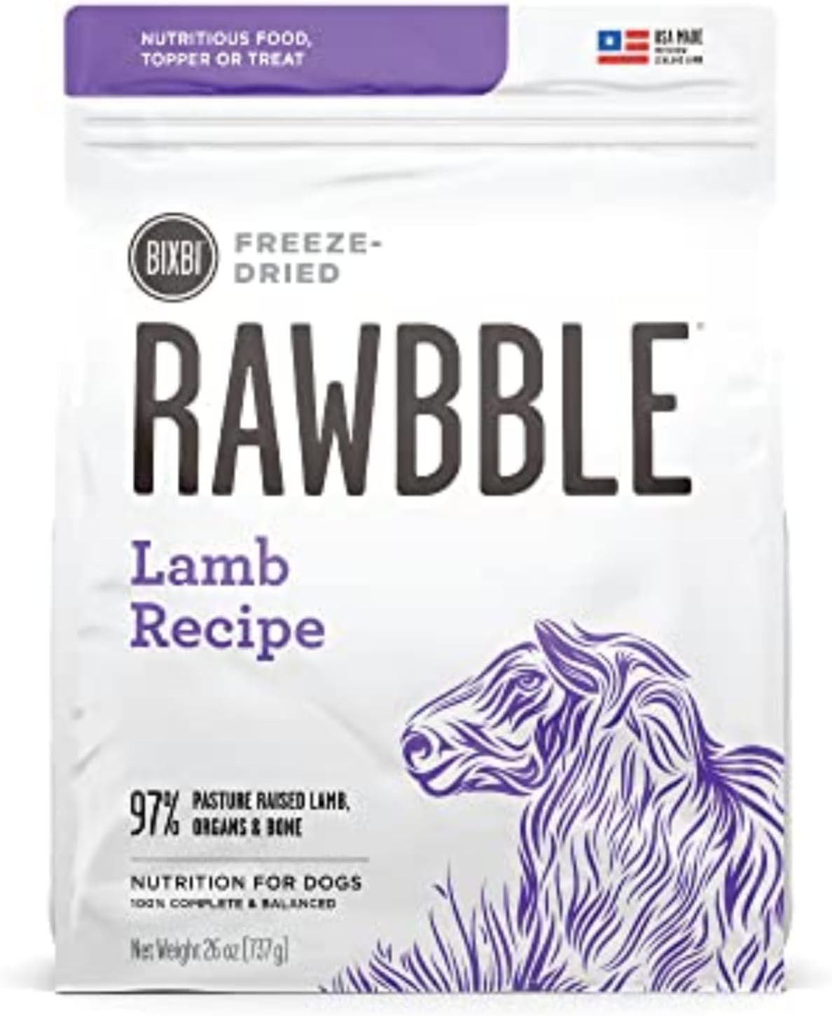 Rawbble Freeze Dried Dog Food, Beef Recipe, 12 Oz - 98% Meat and Organs, No Fillers - Pantry-Friendly Raw Dog Food for Meal, Treat or Food Topper - USA Made in Small Batches