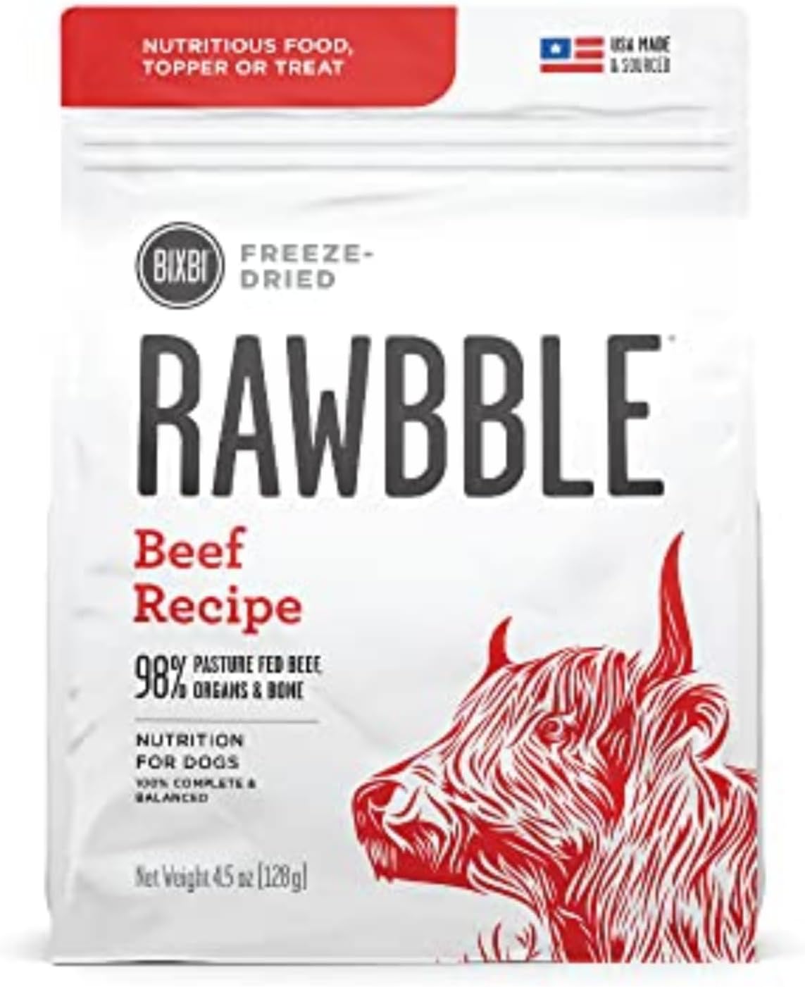 Rawbble Freeze Dried Dog Food, Beef Recipe, 12 Oz - 98% Meat and Organs, No Fillers - Pantry-Friendly Raw Dog Food for Meal, Treat or Food Topper - USA Made in Small Batches