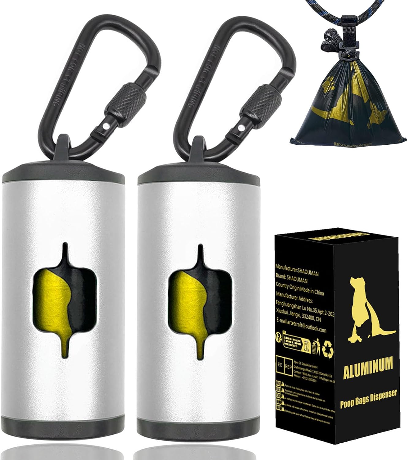 Metal Dog Poop Bag Holder W/Leash Clip