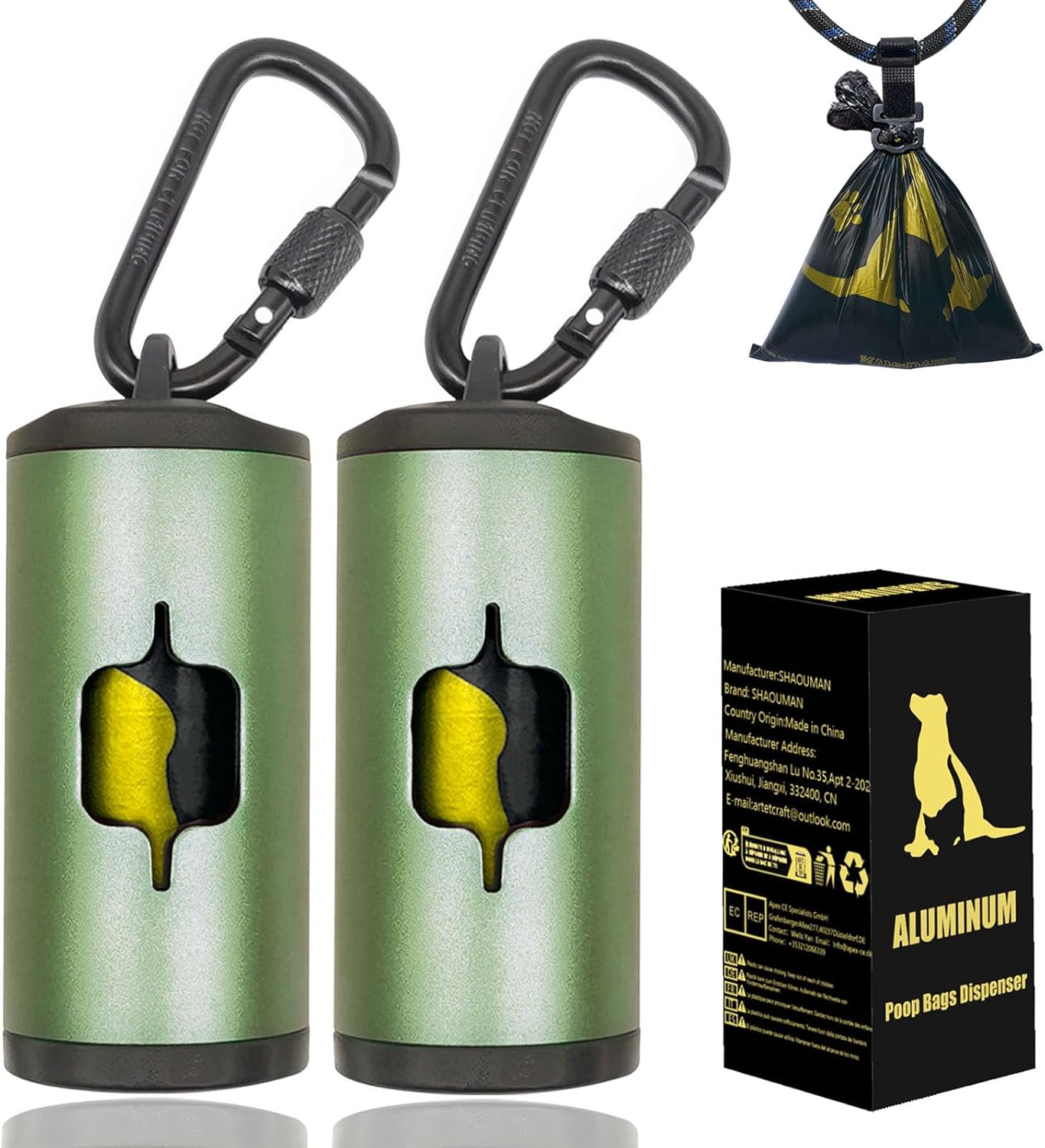Metal Dog Poop Bag Holder W/Leash Clip