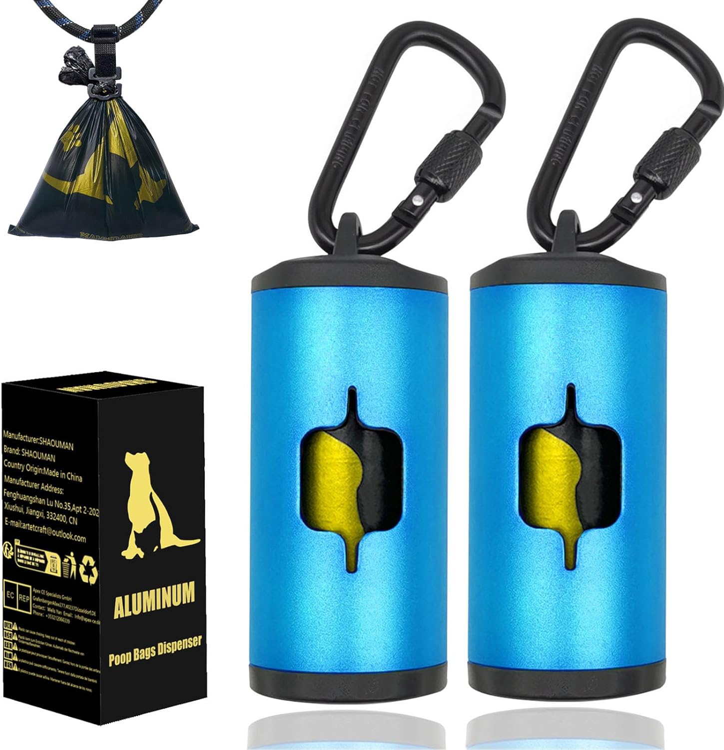 Metal Dog Poop Bag Holder W/Leash Clip