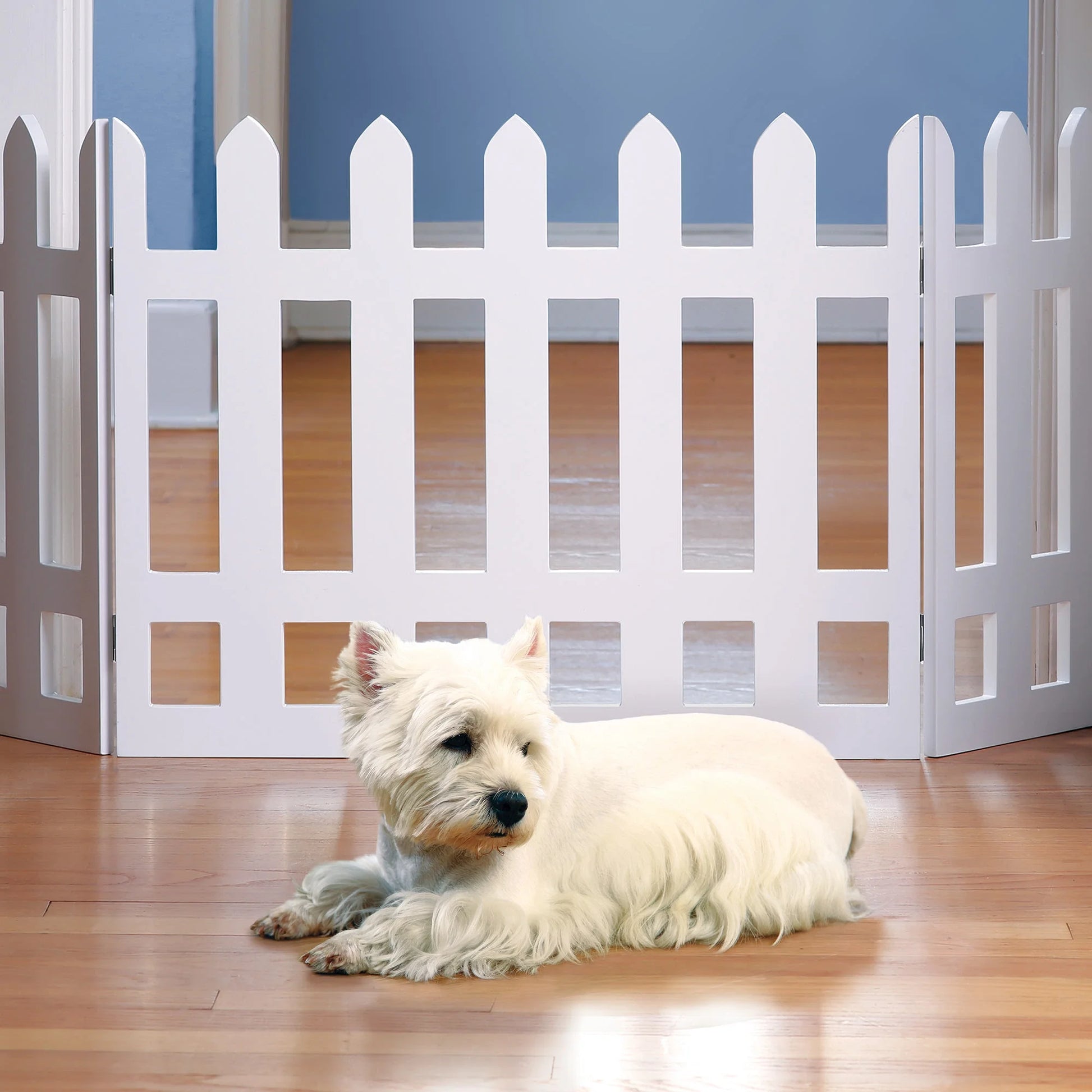 White Picket Fence Freestanding Pet Gate, 19"H x 42" W