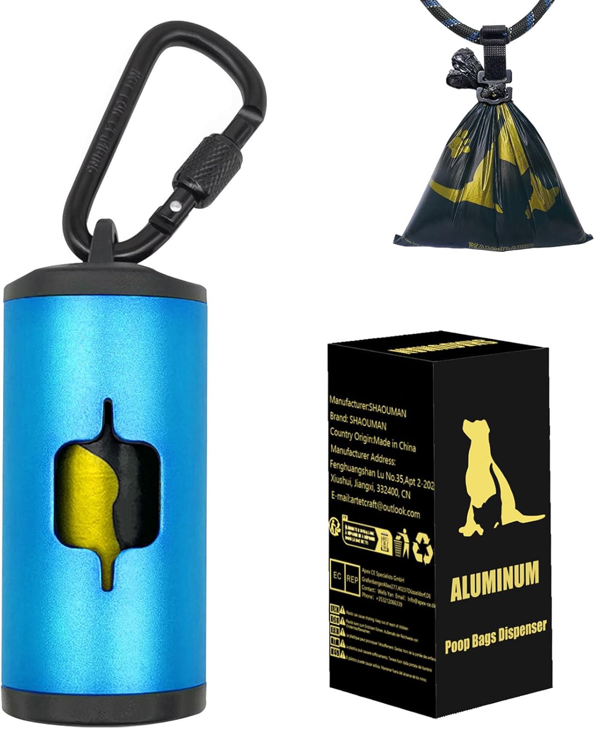 Metal Dog Poop Bag Holder W/Leash Clip