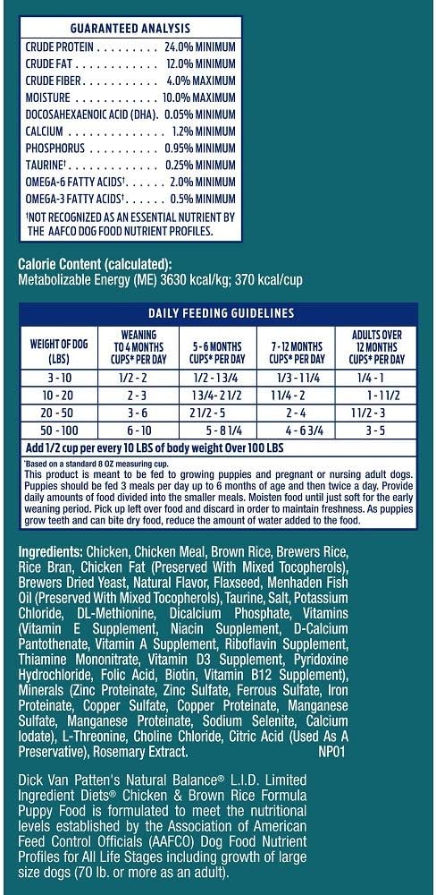 Natural Balance LID Dry Dog Food; Puppy