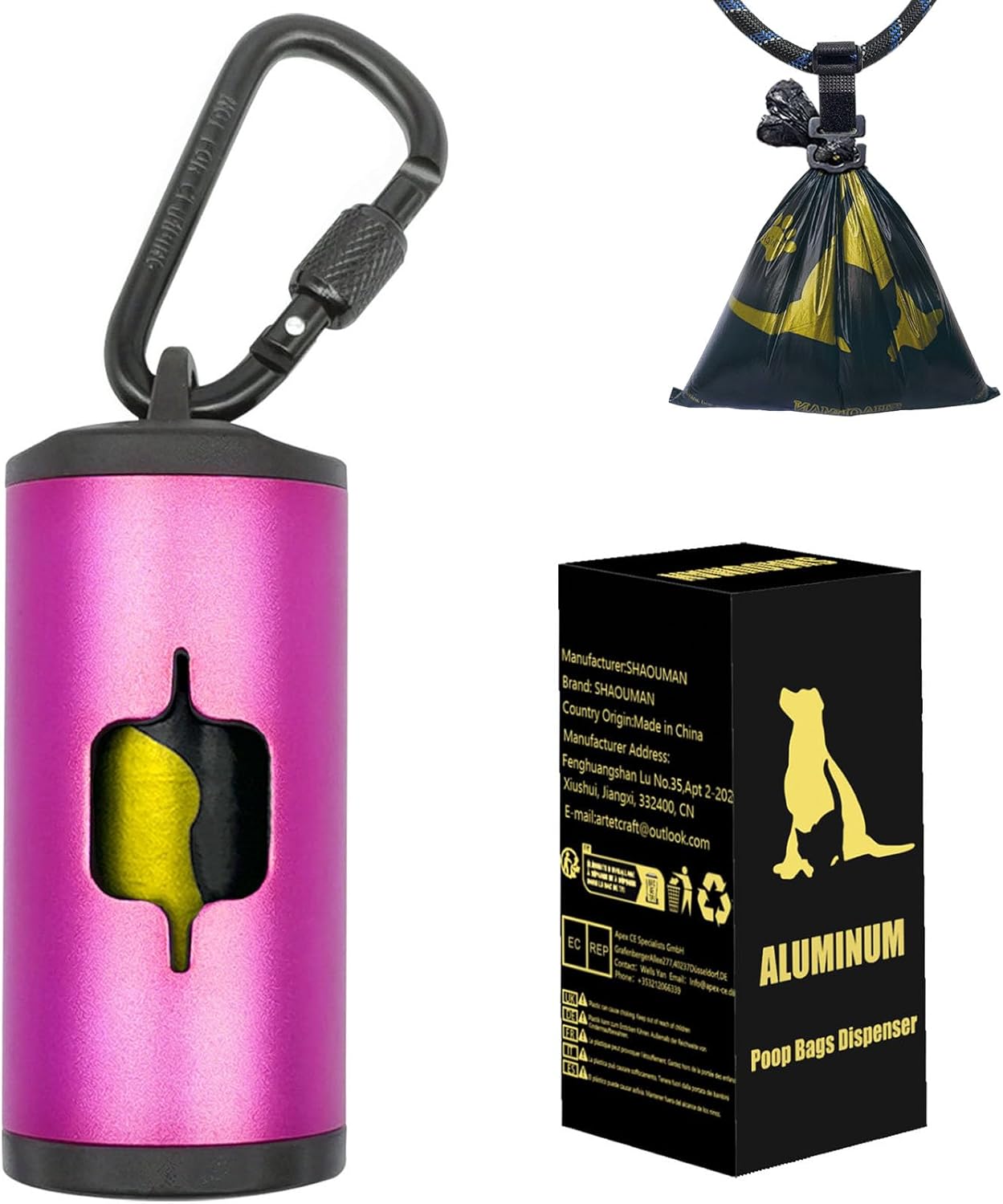 Metal Dog Poop Bag Holder W/Leash Clip