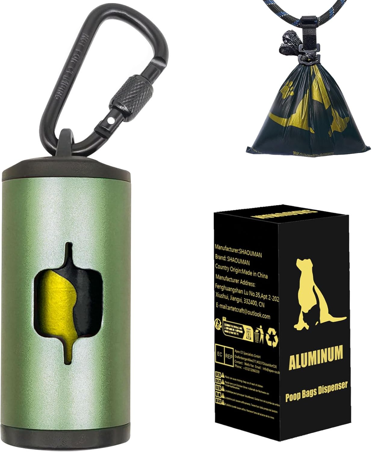 Metal Dog Poop Bag Holder W/Leash Clip