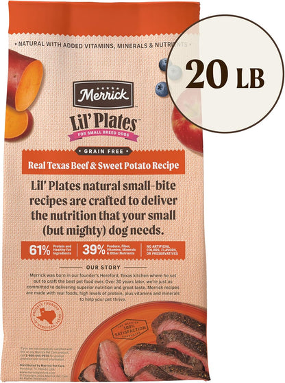 Lil’ Plates Dry Dog Food for Small Dogs, Real Texas Beef and Sweet Potato Kibble