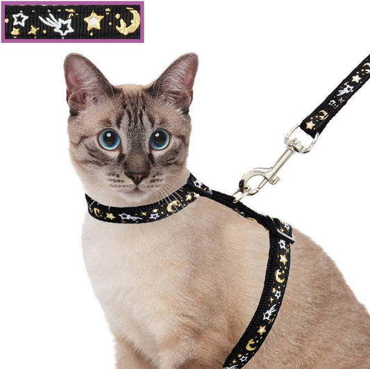 Cat Harness and Leash Set - Golden Moon and Stars