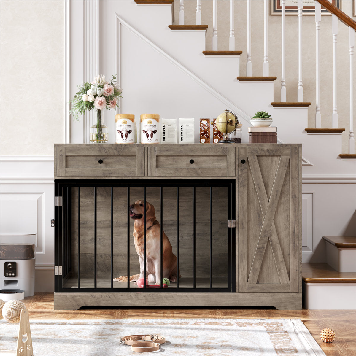 47.2" Modern Wooden Dog Crate Furniture
