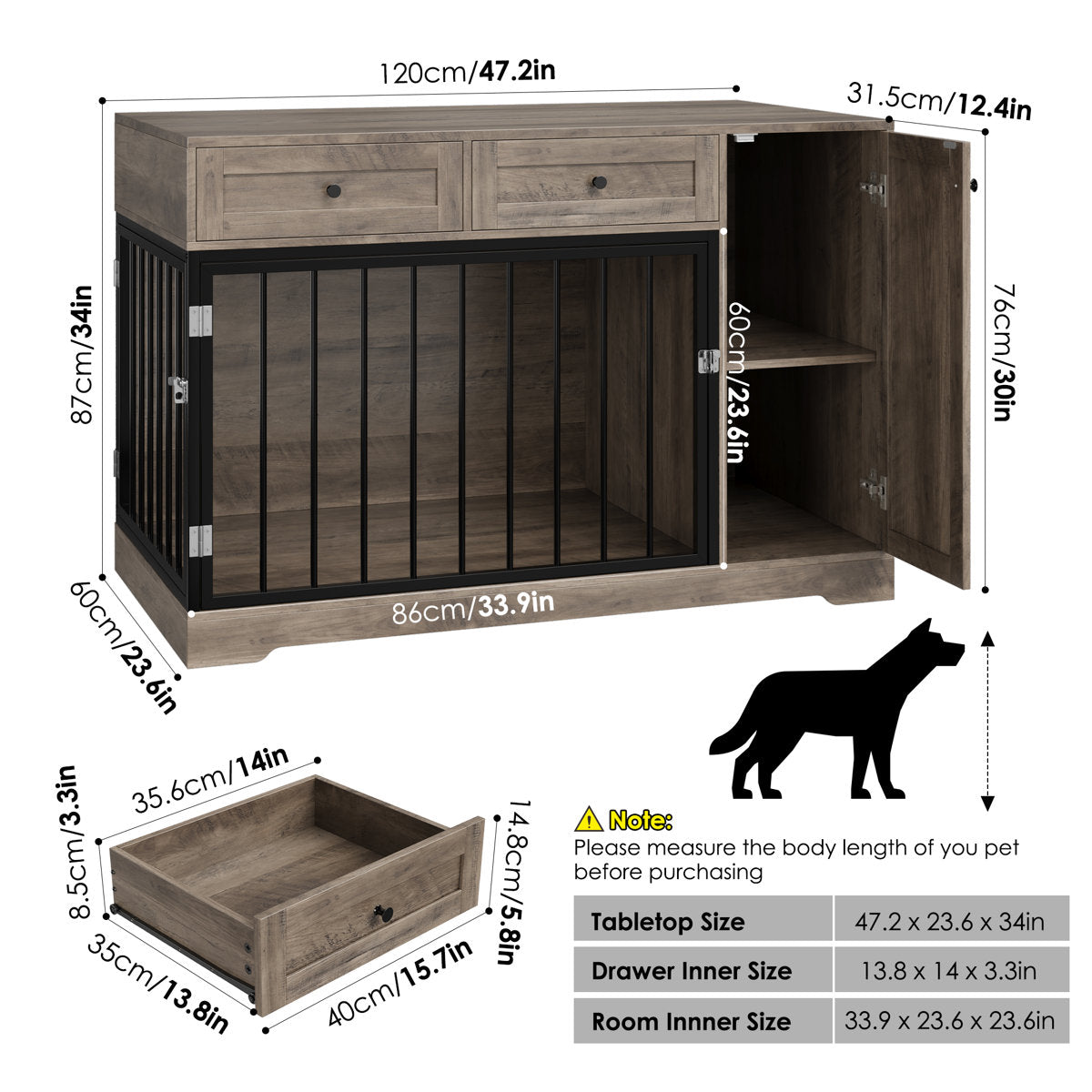 47.2" Modern Wooden Dog Crate Furniture