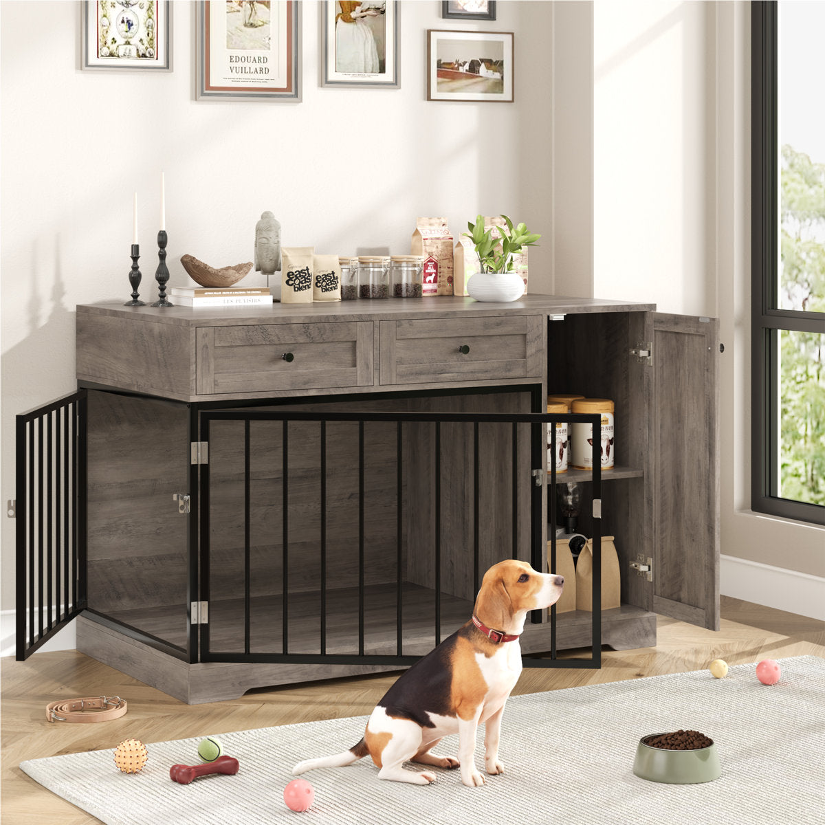 47.2" Modern Wooden Dog Crate Furniture