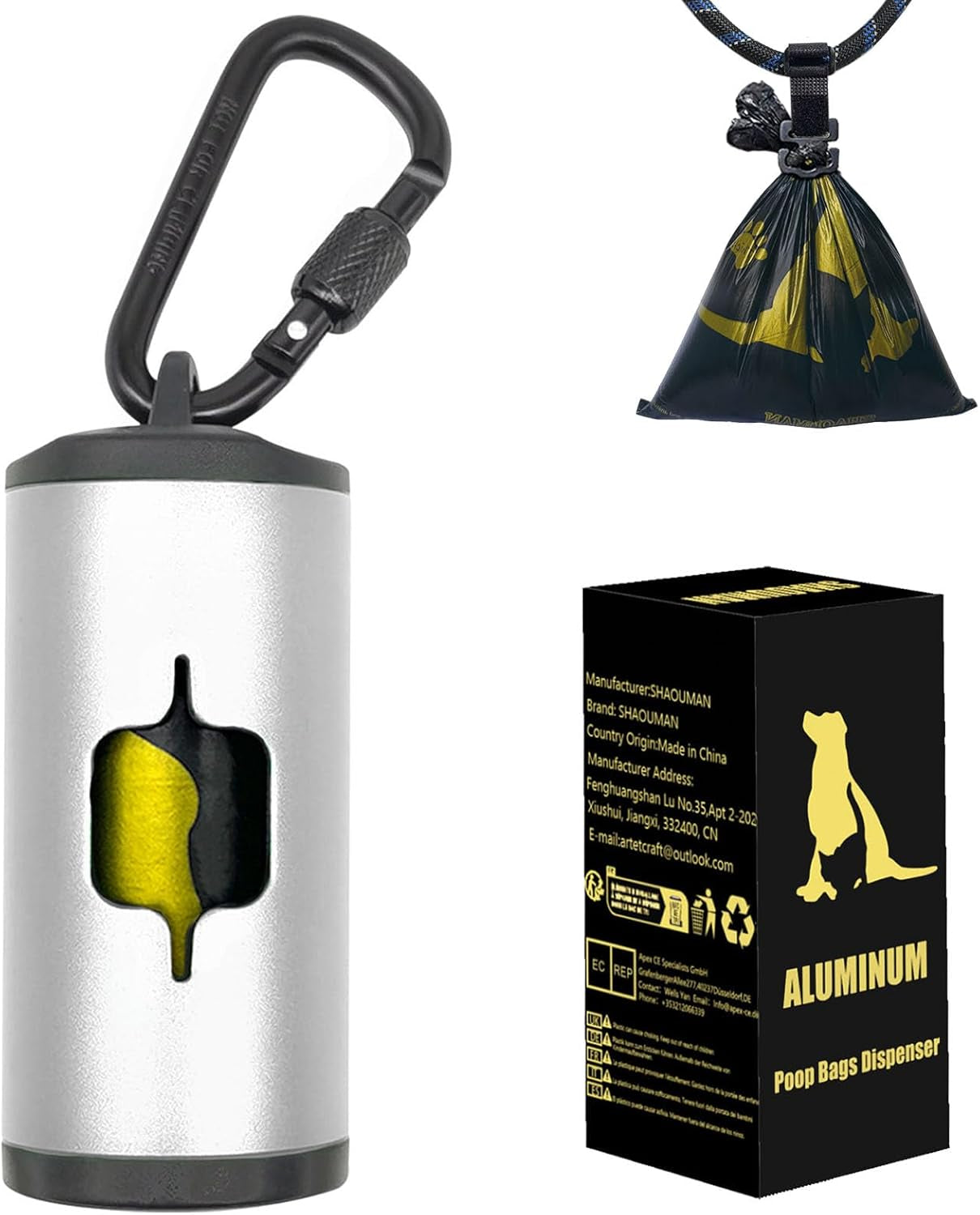 Metal Dog Poop Bag Holder W/Leash Clip