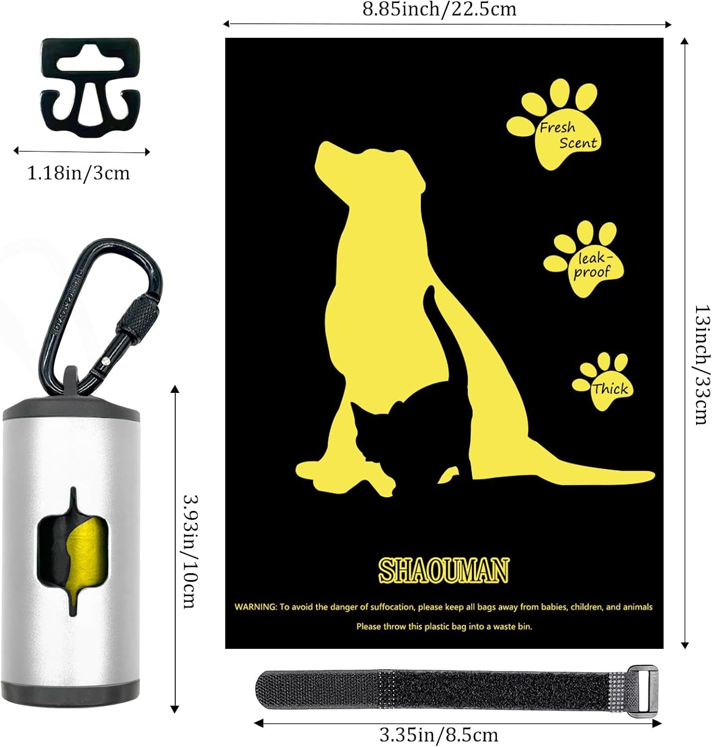 Metal Dog Poop Bag Holder W/Leash Clip