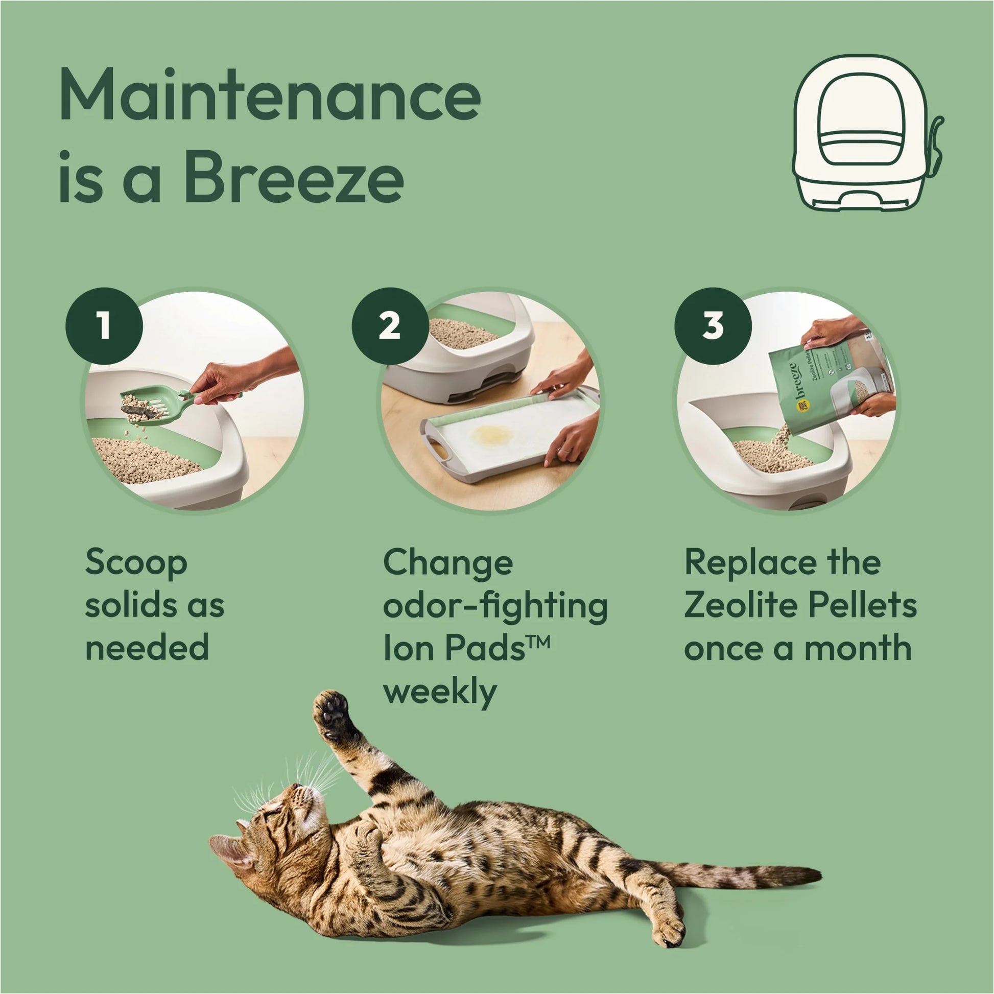Purina  Breeze Covered Cat Litter Box System Kit with Pellet Cat Litter, Hooded Litter Box, and Litter Box Pads
