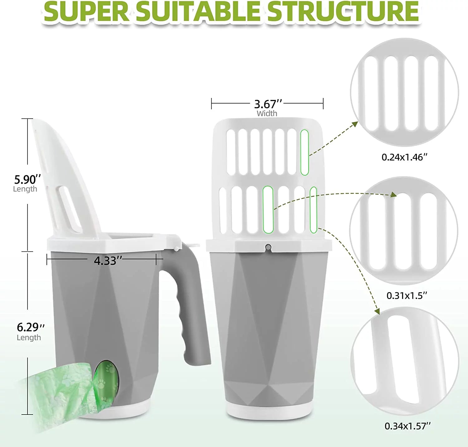 3-In-1 Cat Litter Scoop with 200 Refill Bags